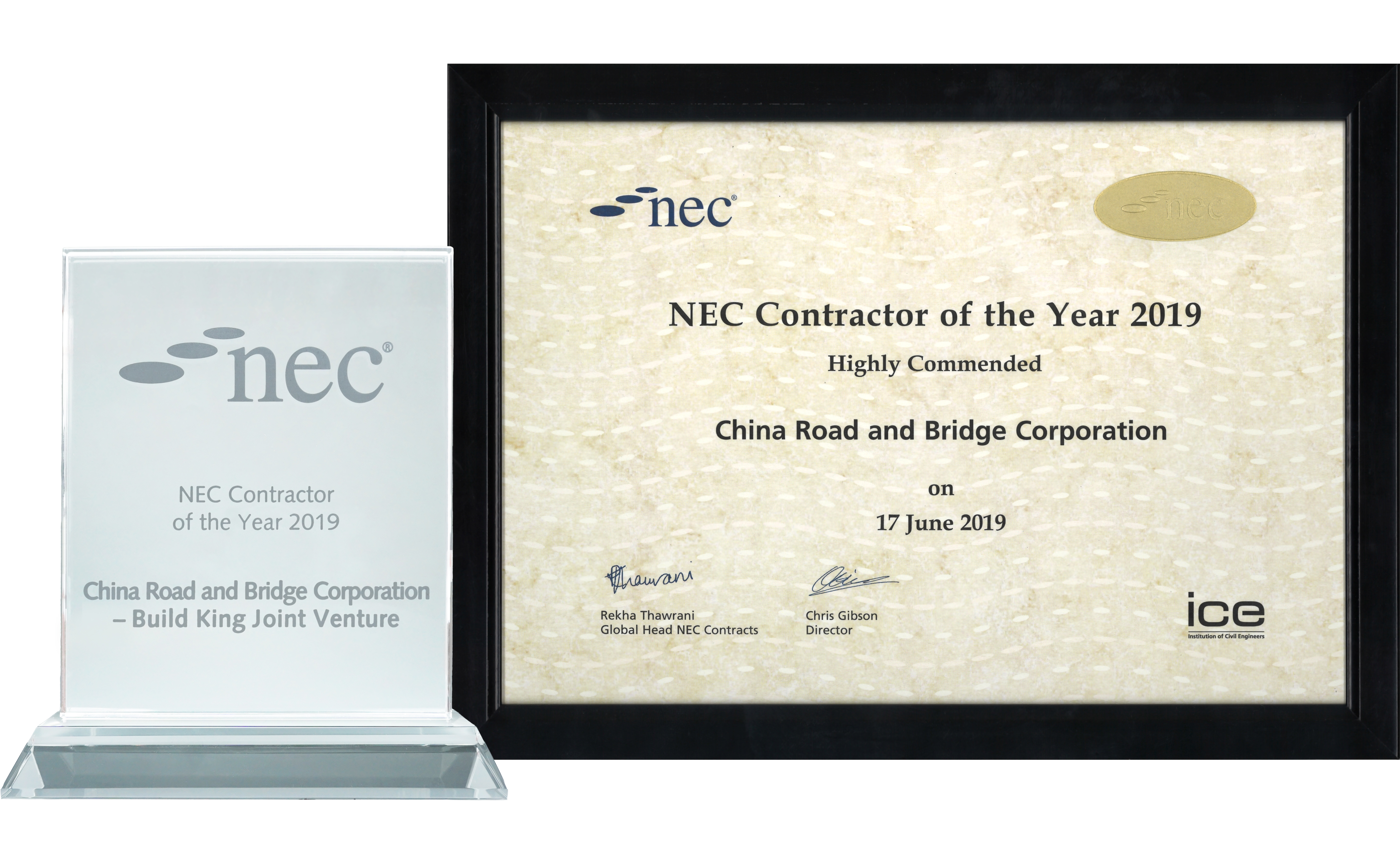NEC Contractor of the Year 2019(Highly Commended) by ICE
